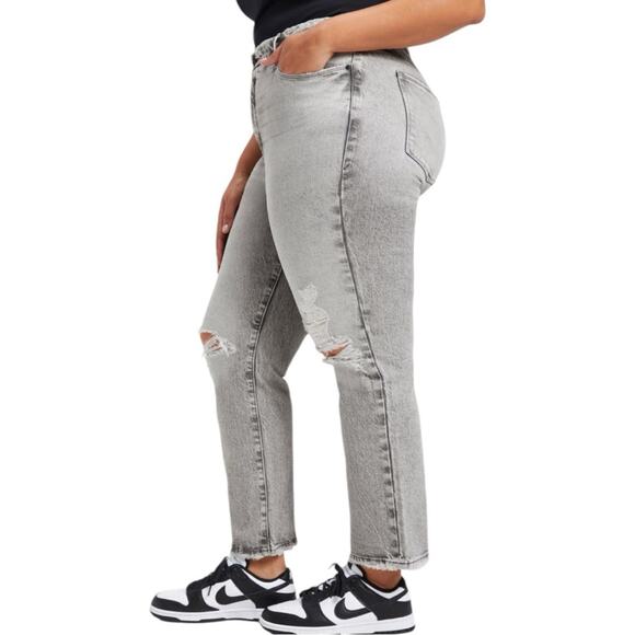 NWT Good American Good Boy Grey Wash High Rise Straight Jean Size 18 Retail $149 - Picture 3 of 8